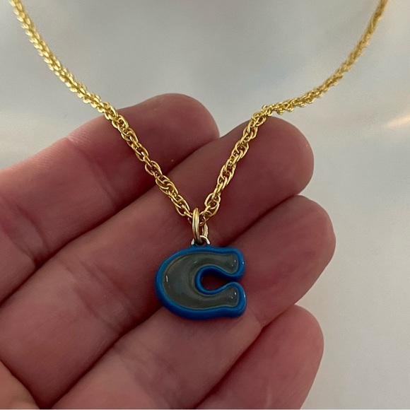 Coach Blue & Gray Lucite “C” Pendant 18k/.925 Sterling Silver Necklace - Picture 4 of 6